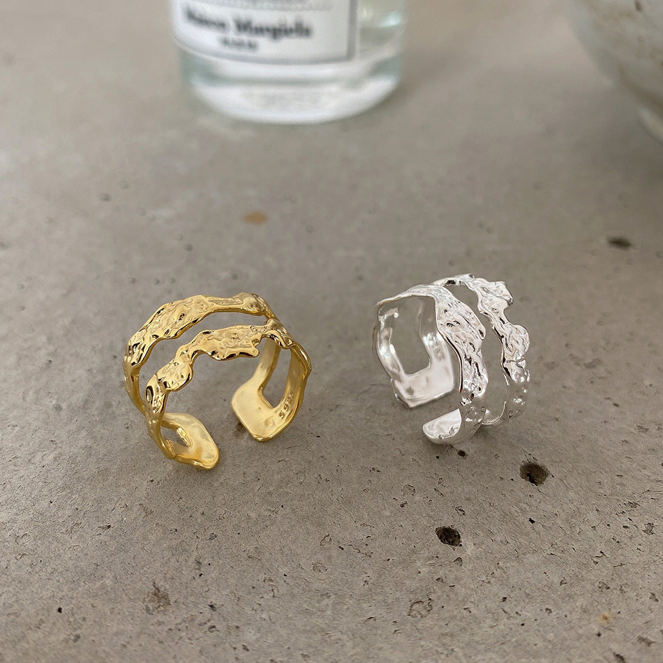 F廠-韓國東大門ins不規則褶皺雙層肌理S925純銀戒指女銀指環 批發「J1479」25.05-3