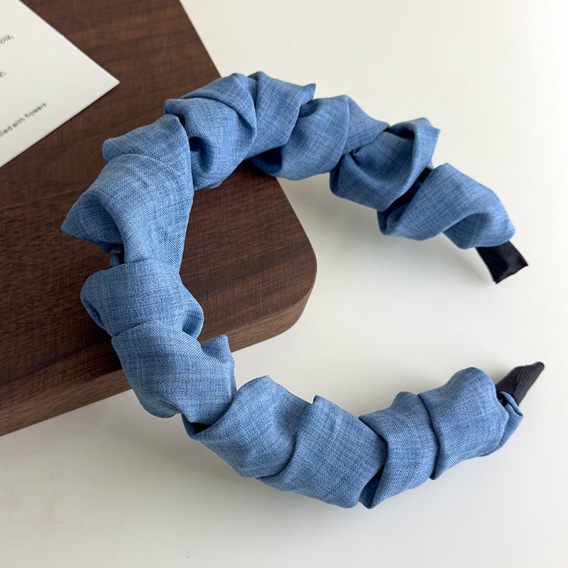 E廠-正反兩戴牛仔藍波浪帶齒高顱頂髮箍壓髮洗臉頭箍防滑碎髮整理神器「27107」25.06-4