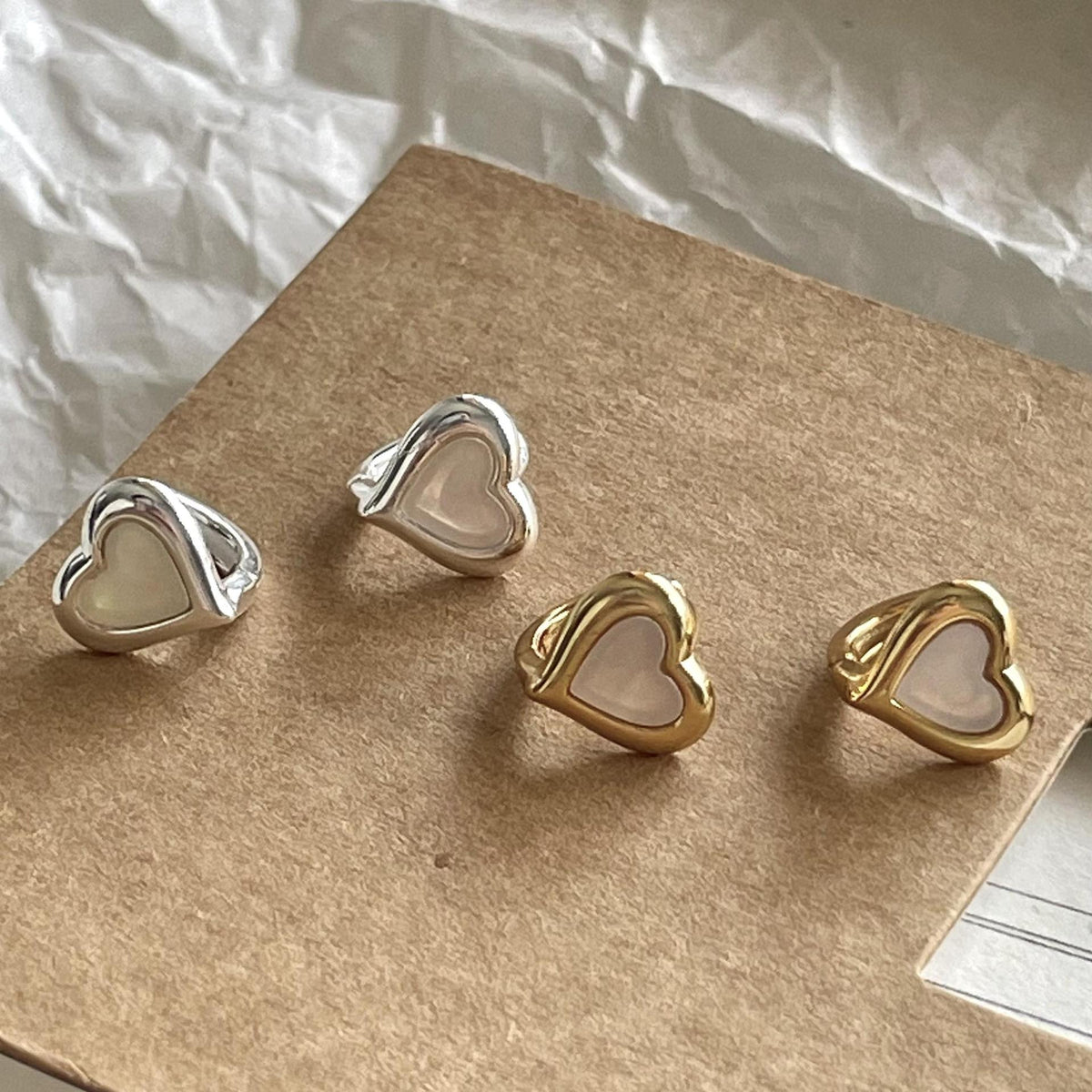 F廠-韓國韓版925純銀蝴蝶結貝殼愛心耳釘耳環簡約氣質百搭ins「C1385」25.04-1