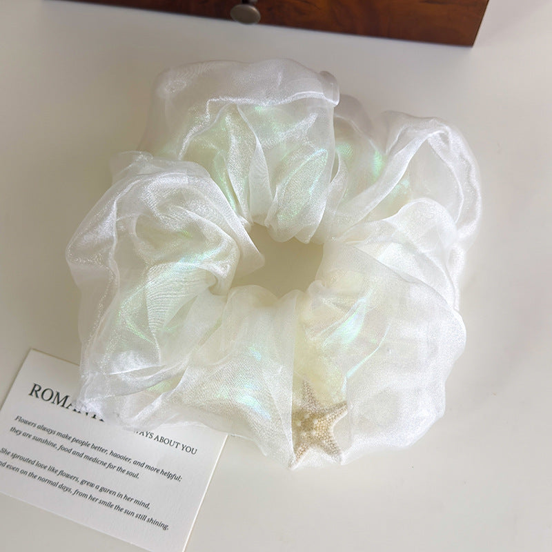 E廠-夏日海洋溫柔網紗雙層海星貝殼大腸髮圈大號丸子頭髮飾扎頭髮皮筋「27042」25.06-1