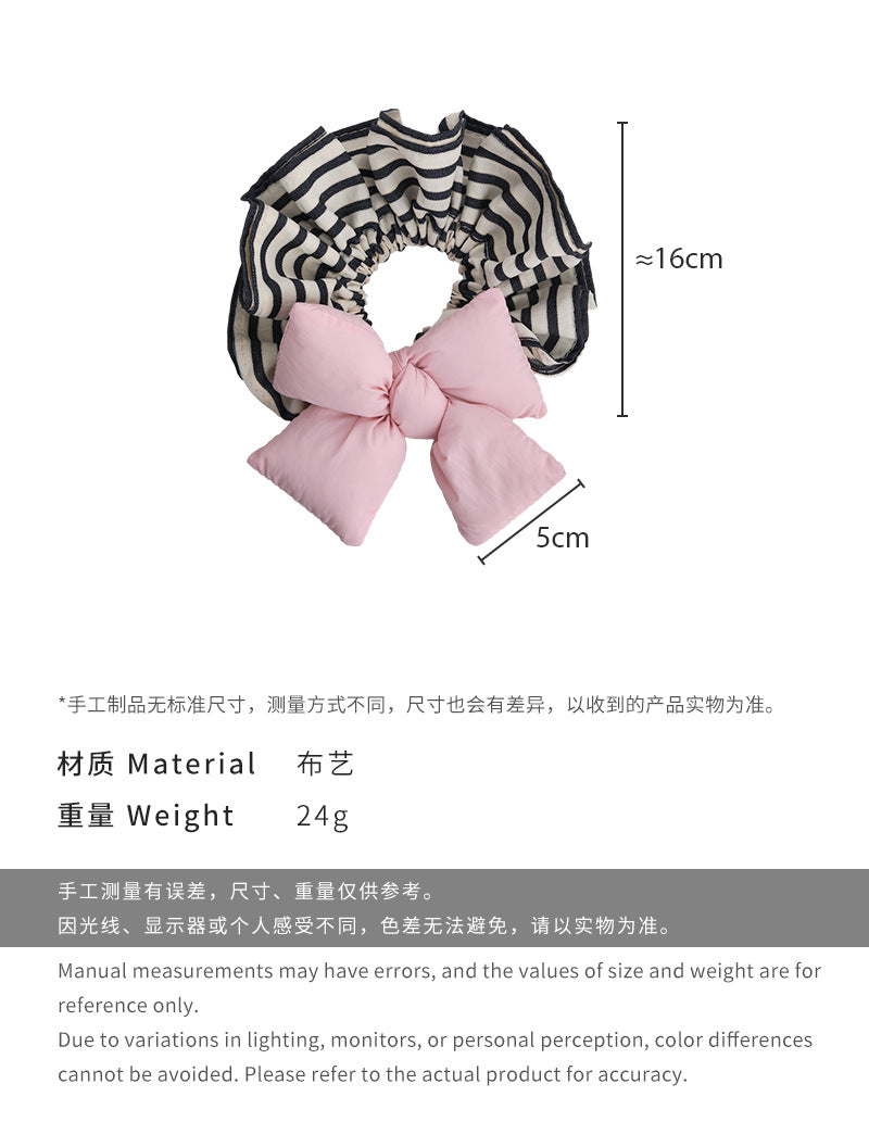 E廠-可愛麵包蝴蝶結條紋大腸圈韓系少女丸子頭皮筋充棉髮圈2025髮飾品「26918」25.05-3