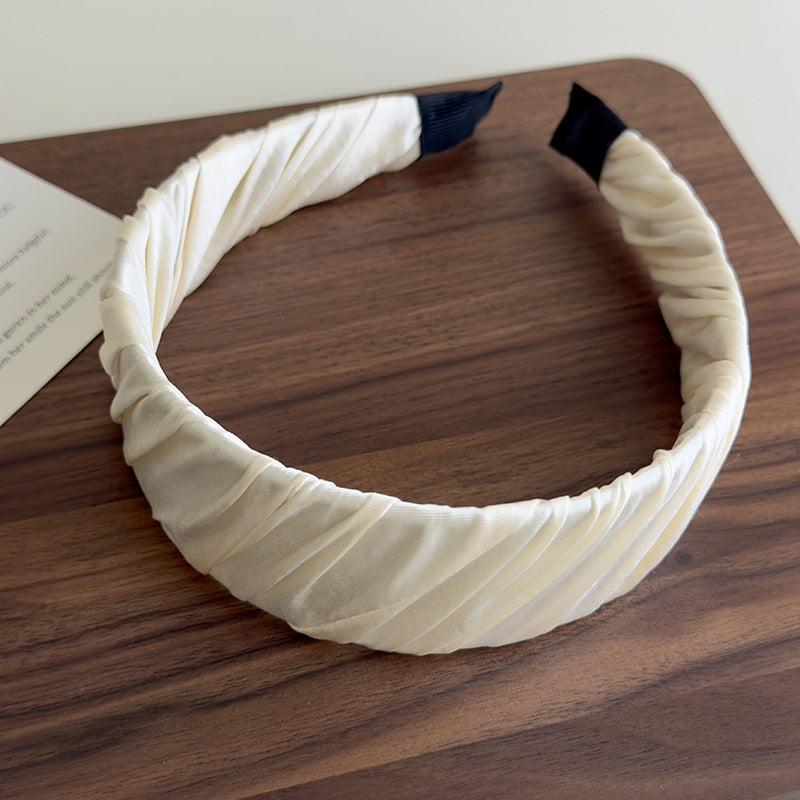 E廠-高品質低飽和度緞面質感褶皺髮箍女高顱頂布藝纏繞寬邊壓髮頭箍「27130」25.06-4