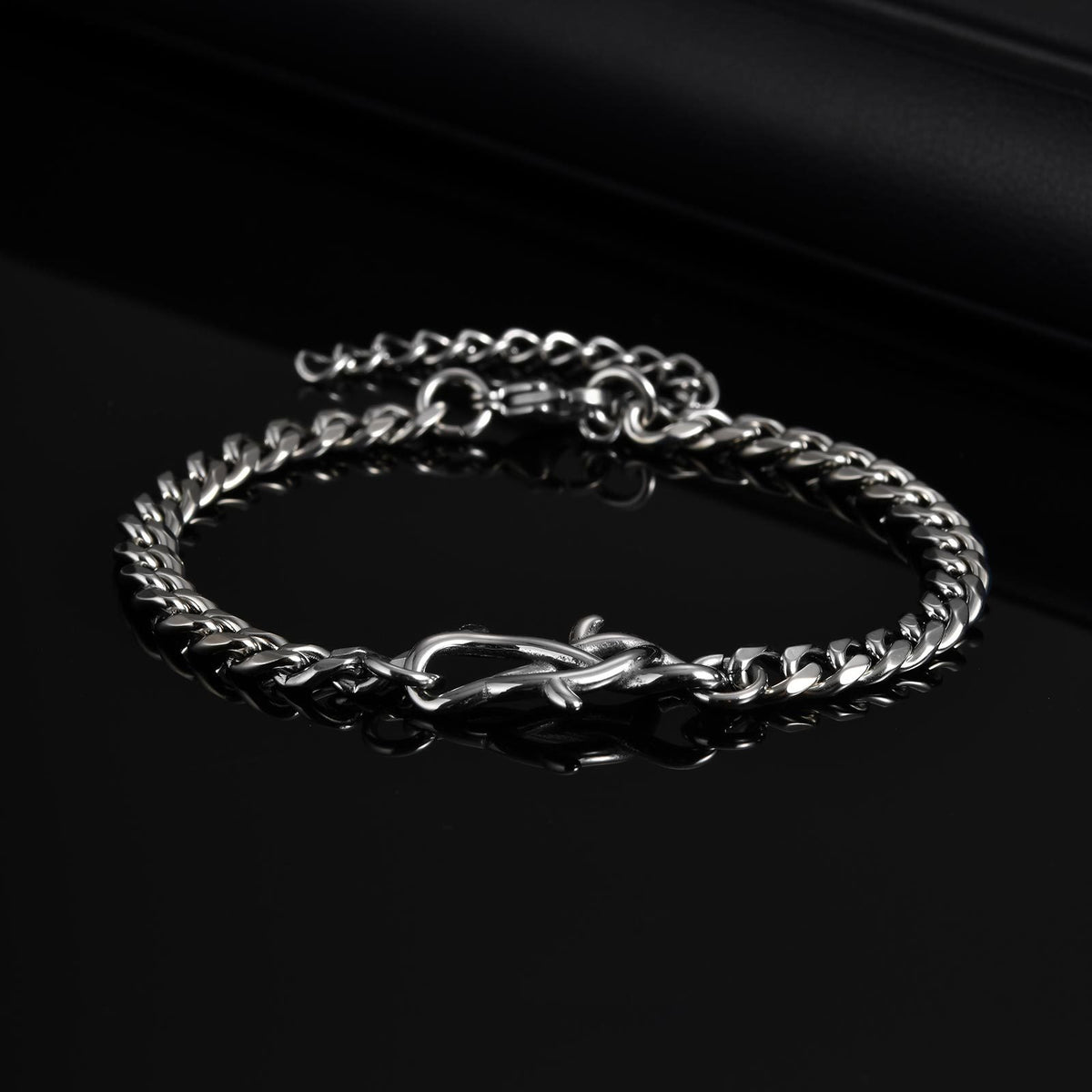 G廠-鈦鋼飾品 跨境歐美男士時尚簡約手飾不鏽鋼荊棘磨鏈手鍊「BR-2570」25.07-3