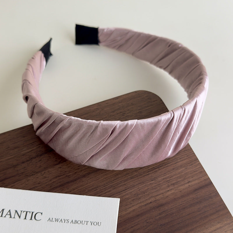 E廠-高品質低飽和度緞面質感褶皺髮箍女高顱頂布藝纏繞寬邊壓髮頭箍「27130」25.06-4