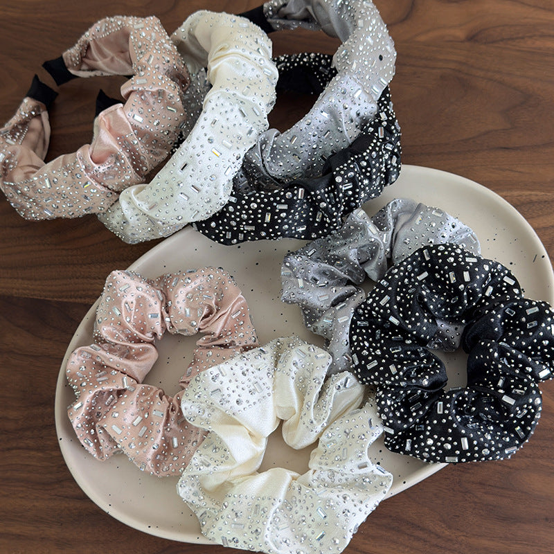 E廠-高級感水鑽大腸圈髮圈扎頭髮馬尾頭繩丸子頭皮筋寬邊水鑽髮箍髮飾「27061」25.06-2