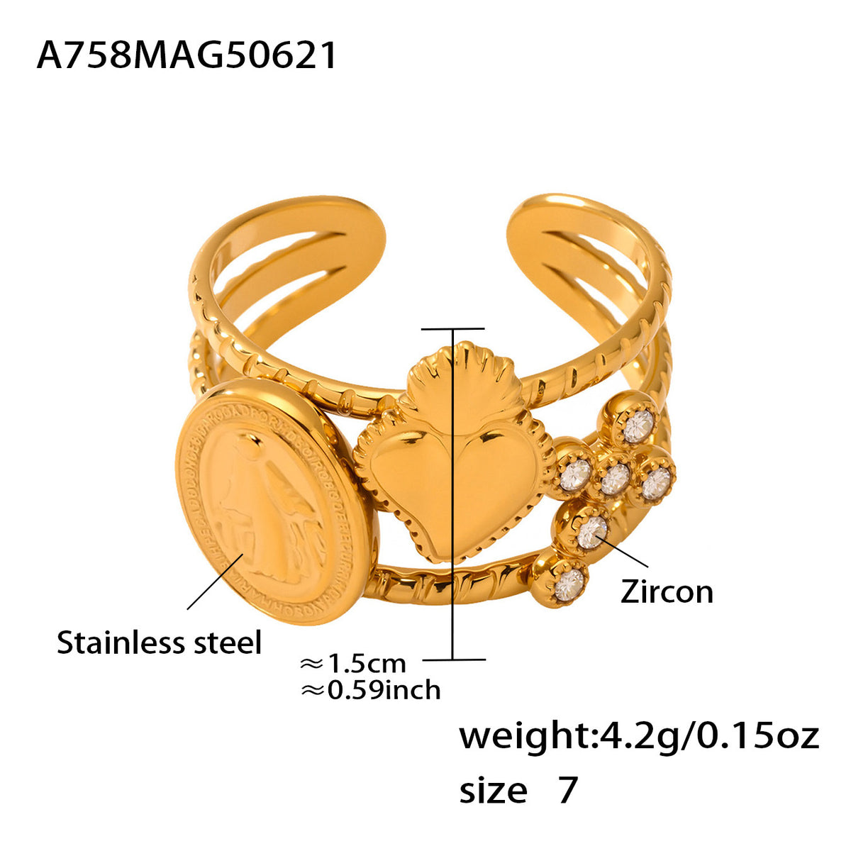 B廠-5A鋯石手工滴油指環百搭高級感手飾鈦鋼開口戒指ins不掉色「A756-A757」25.06-4