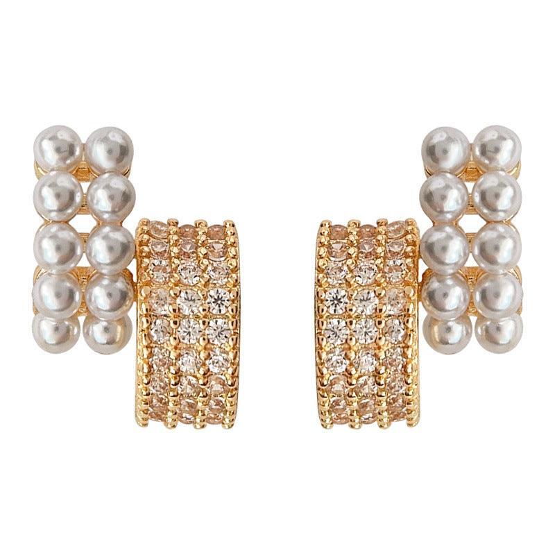 A廠-微鑲鋯石時尚通勤高級感輕奢風鍍14K幾何立體銀針耳環氣質耳飾女「3637」24.03-4 - 安蘋飾品批發