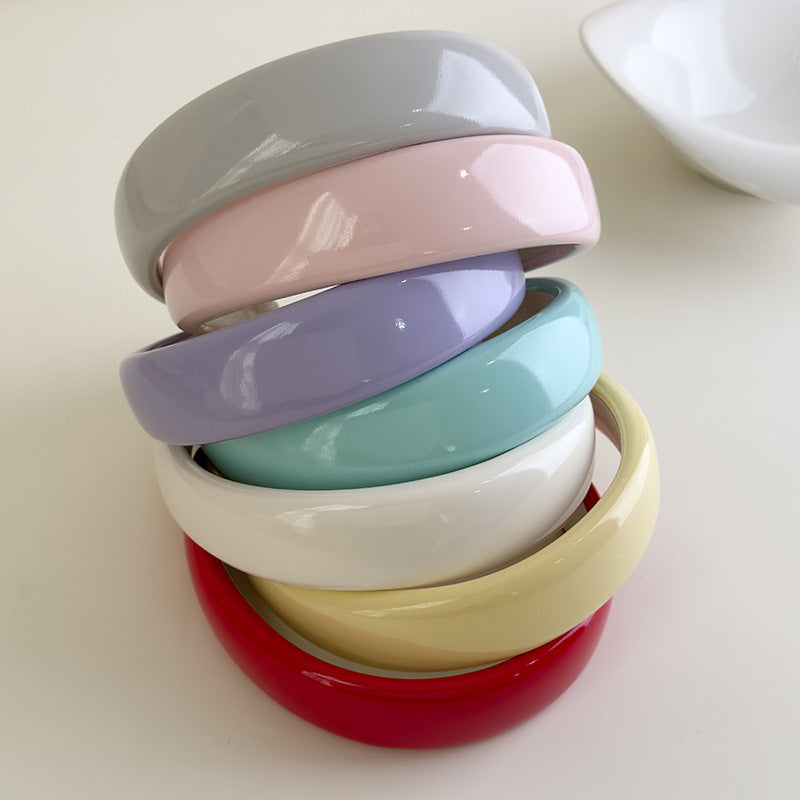 E廠-夏季多巴胺糖果色漆皮亮面皮海綿髮箍PU皮高顱頂純色頭箍髮卡髮飾「27077」25.06-3