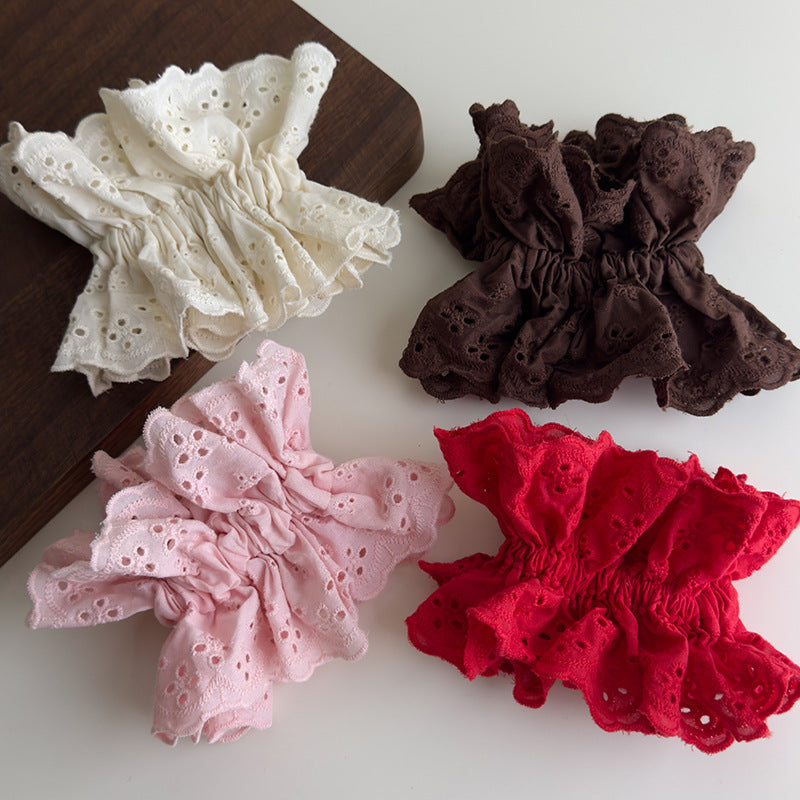 E廠-趙露思同款白色紅色蕾絲大腸髮圈女韓系高級感頭繩頭花髮飾頭飾「27091」25.06-3