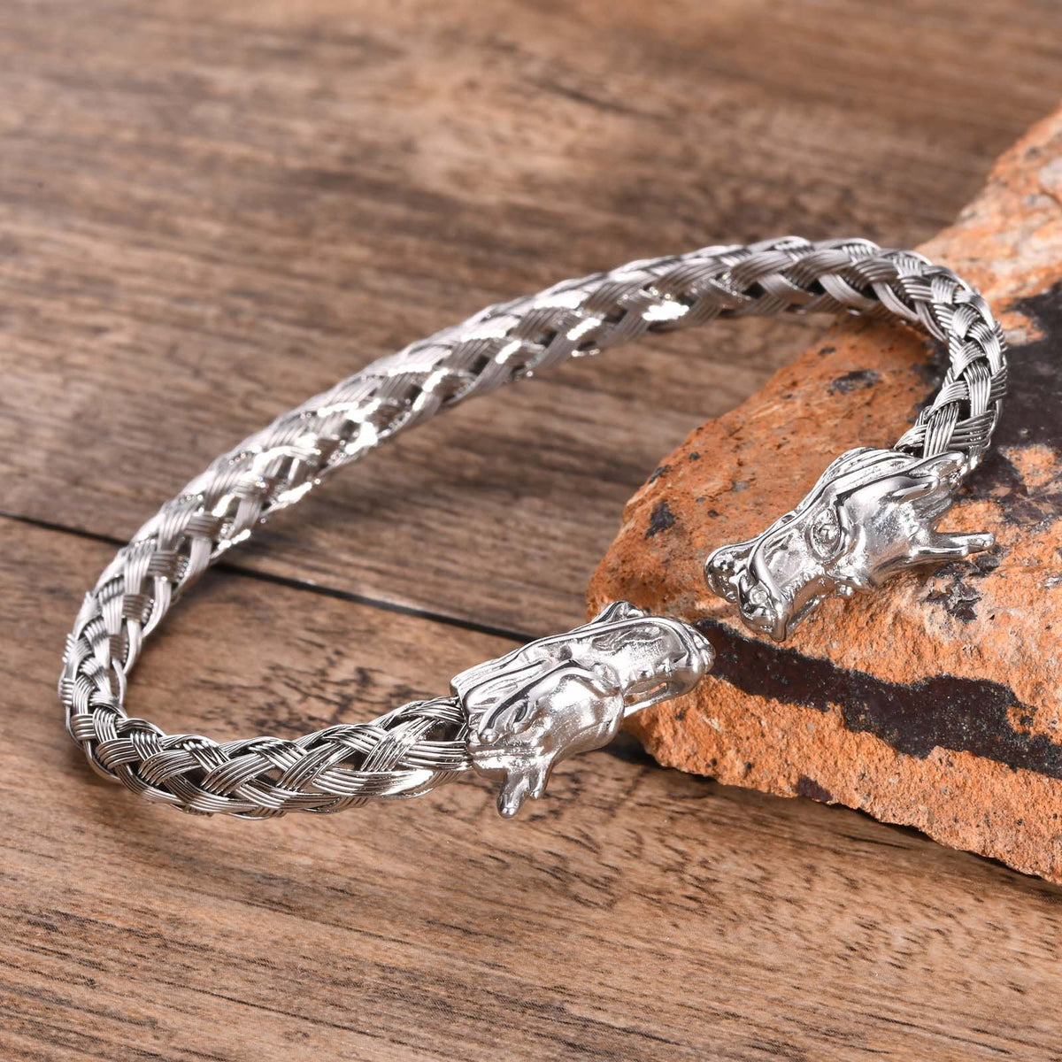 G廠-鈦鋼跨境飾品 男士潮流嘻哈酷手環不鏽鋼編織龍頭開口手鐲「B-444」25.07-2