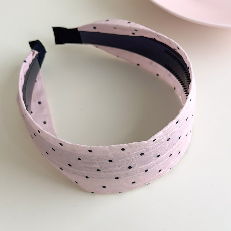 E廠-甜美粉色系波點褶皺寬邊髮箍女洗臉壓髮頭箍少女心溫柔髮捆髮飾夏「27177」25.07-1