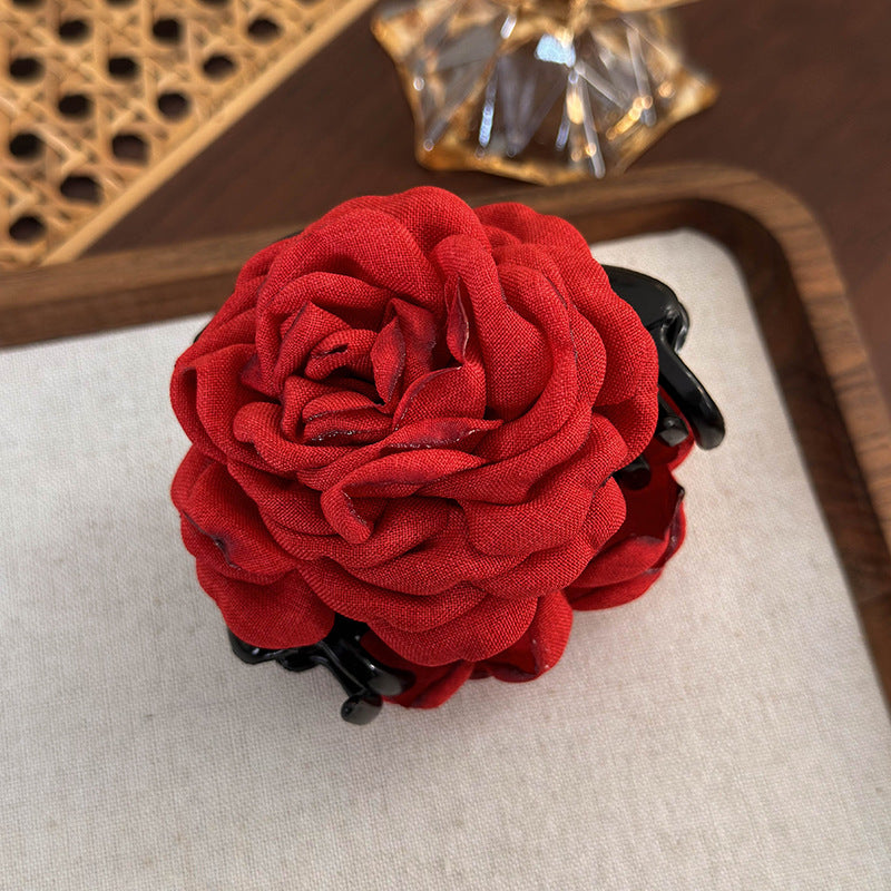 E廠-2025年新款紅色花朵抓夾頭飾乾枯玫瑰花髮夾頭花髮飾大號紅花女「24871」25.06-3