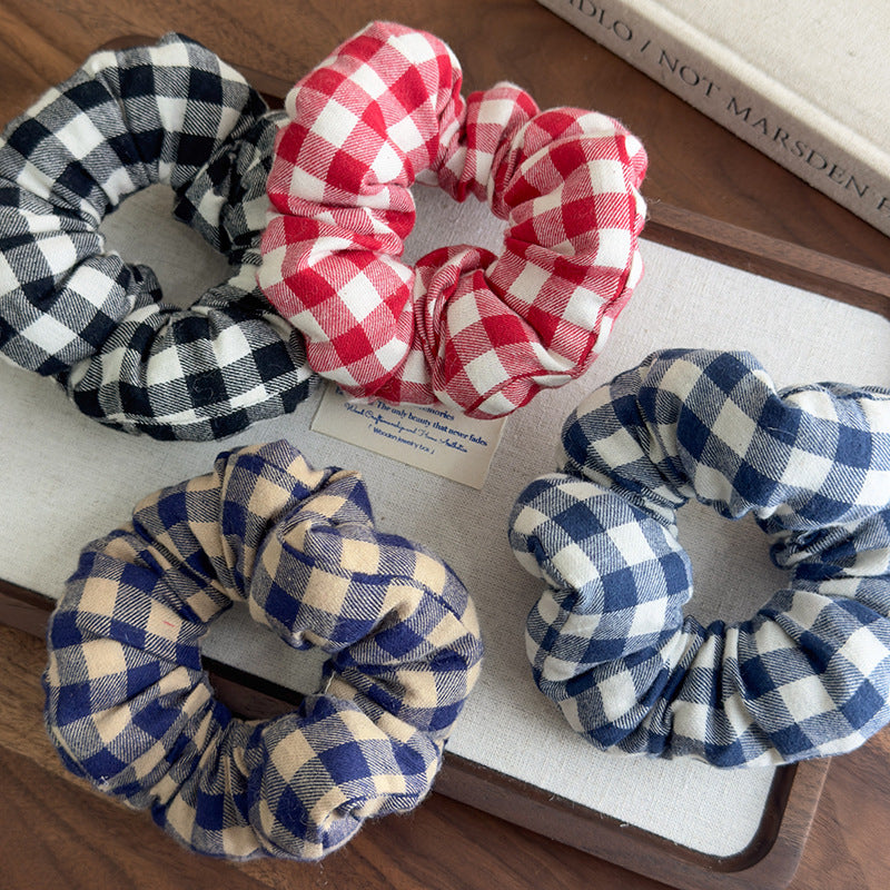 E廠-趙露思同款慵懶黑白格子充棉大腸髮圈頭繩髮飾頭花扎馬尾皮筋髮繩「27154」25.07-1