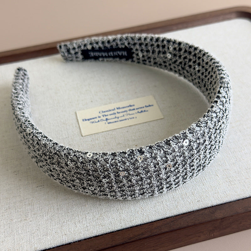 E廠-亮片編織網格髮箍高顱頂百搭頭箍高級感小香風頭箍髮飾新款女「27131」25.06-4