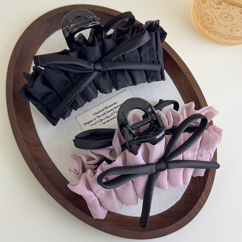 E廠-韓系復古法式褶皺裙擺蝴蝶結髮抓甜美小眾高級氛圍感抓夾髮飾頭飾「27116」25.06-4