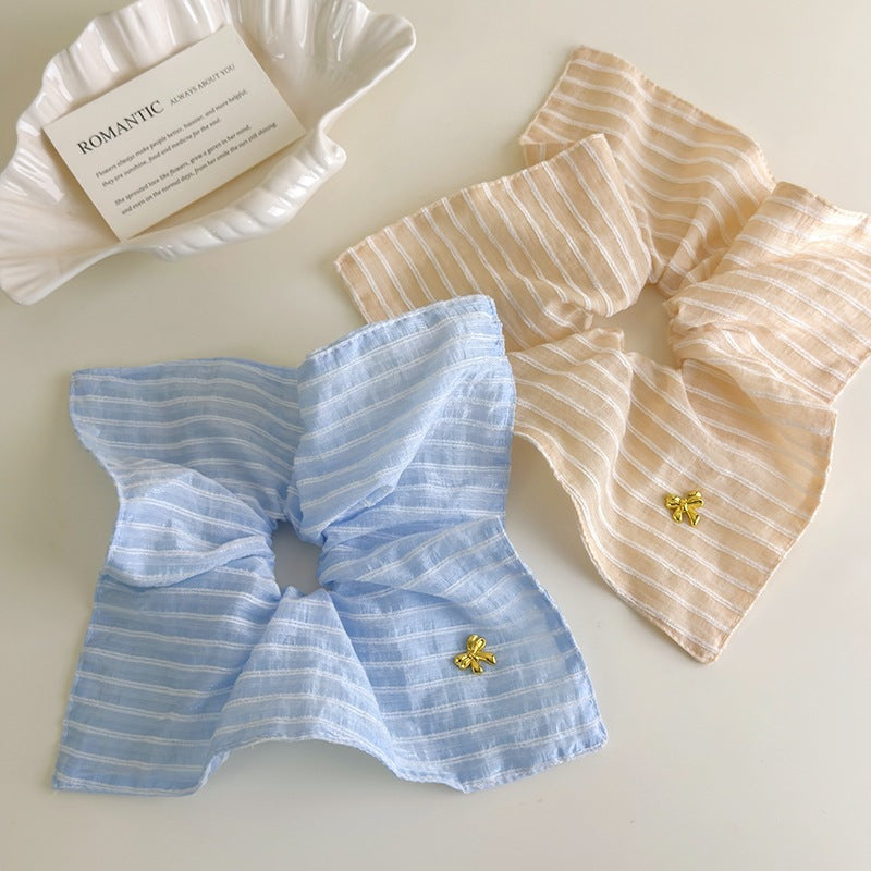 E廠-韓系清新藍色條紋方巾大腸髮圈女方形扎頭髮皮筋側低馬尾髮繩頭繩「27125」25.06-4