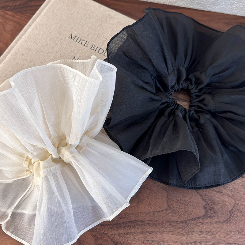 E廠-韓版超大褶皺雙層髮圈大腸圈高級感黑白頭繩頭花百搭髮飾簡約髮圈「26188」25.06-3