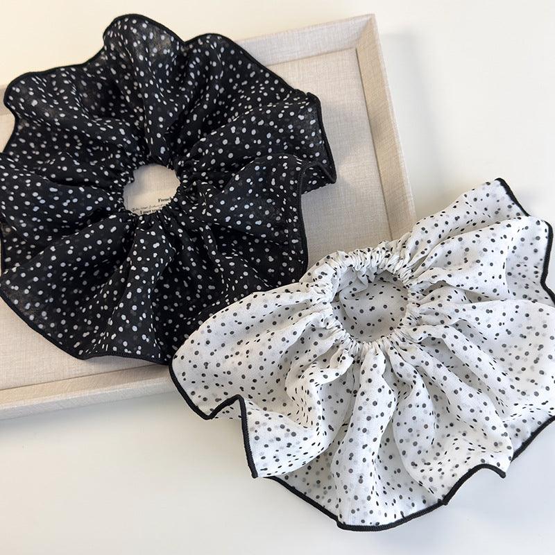 E廠-新款韓系黑白波點網紗大腸髮圈女高級感洋氣飄逸氣質百搭超大頭飾「26765」25.04-1