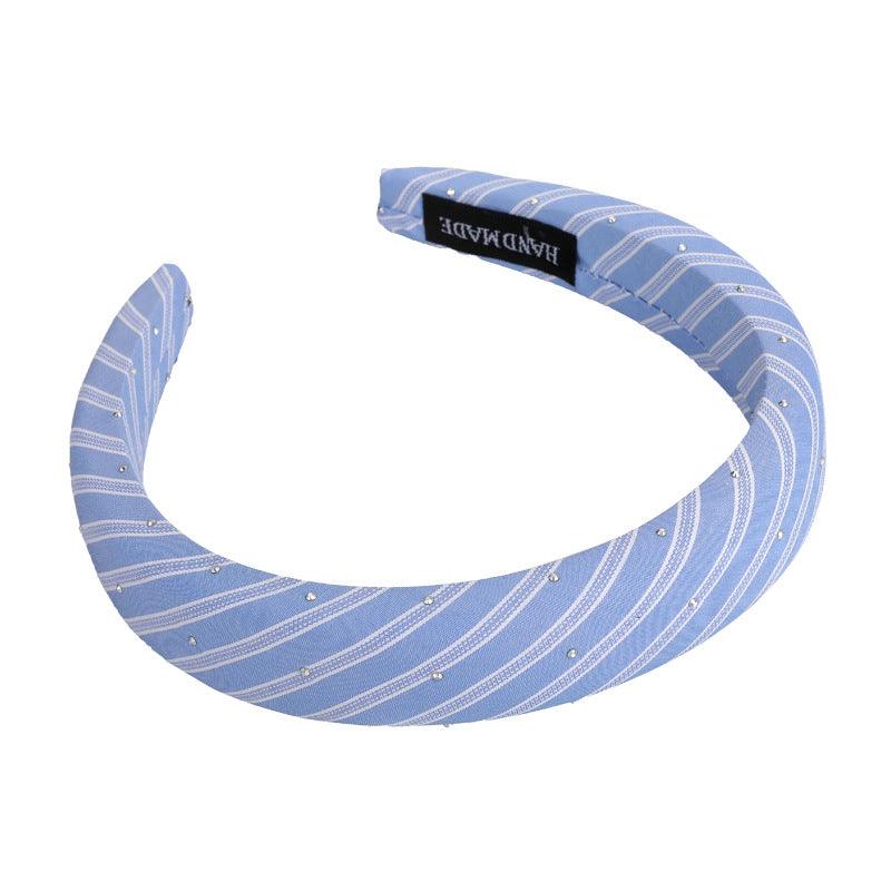 E廠-藍色條紋海鹽系頭飾新款小圓點斜紋布藝海綿髮箍時尚壓髮髮卡髮箍「26619」25.03-2