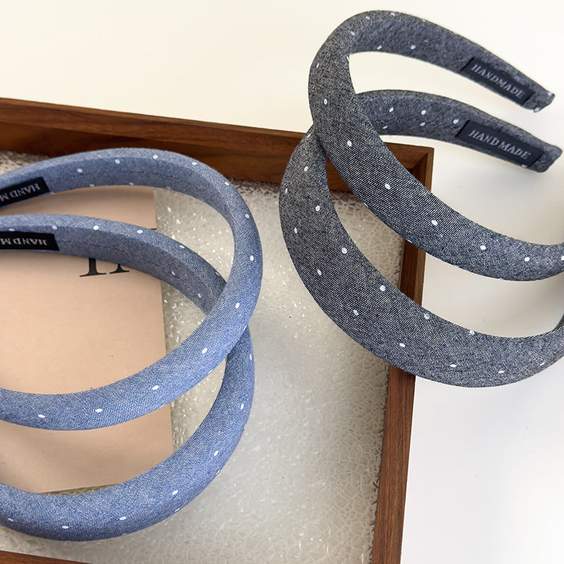 E廠-滿鑽牛仔布藝高顱頂髮箍女2025新款寬邊夏日頭箍髮卡外出百搭頭飾「26880」25.05-1