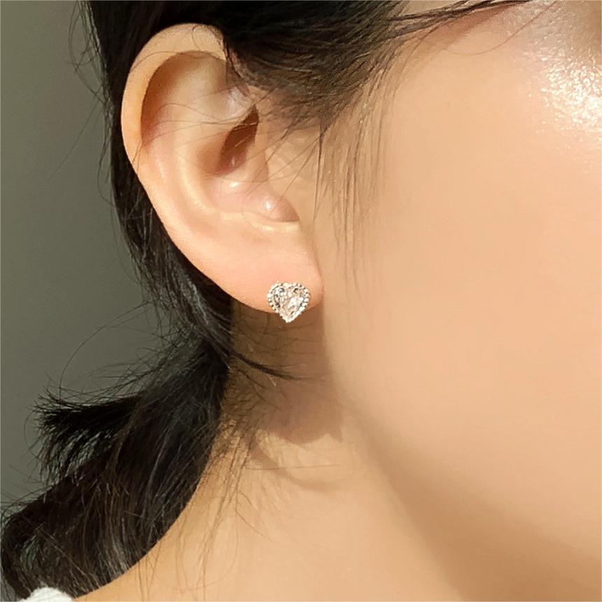 F廠-韓國韓版925純銀愛心鋯石耳釘簡約冷淡風氣質ins耳飾「C1241」25.09-1