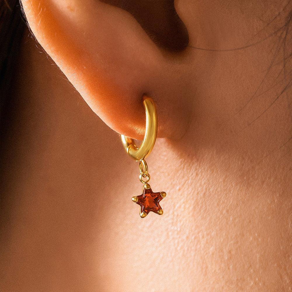 B廠-跨境熱銷多彩玻璃鑽五角星耳墜 鍍18K真金歐美小眾不鏽鋼穿孔耳環「F1638」24.10-1