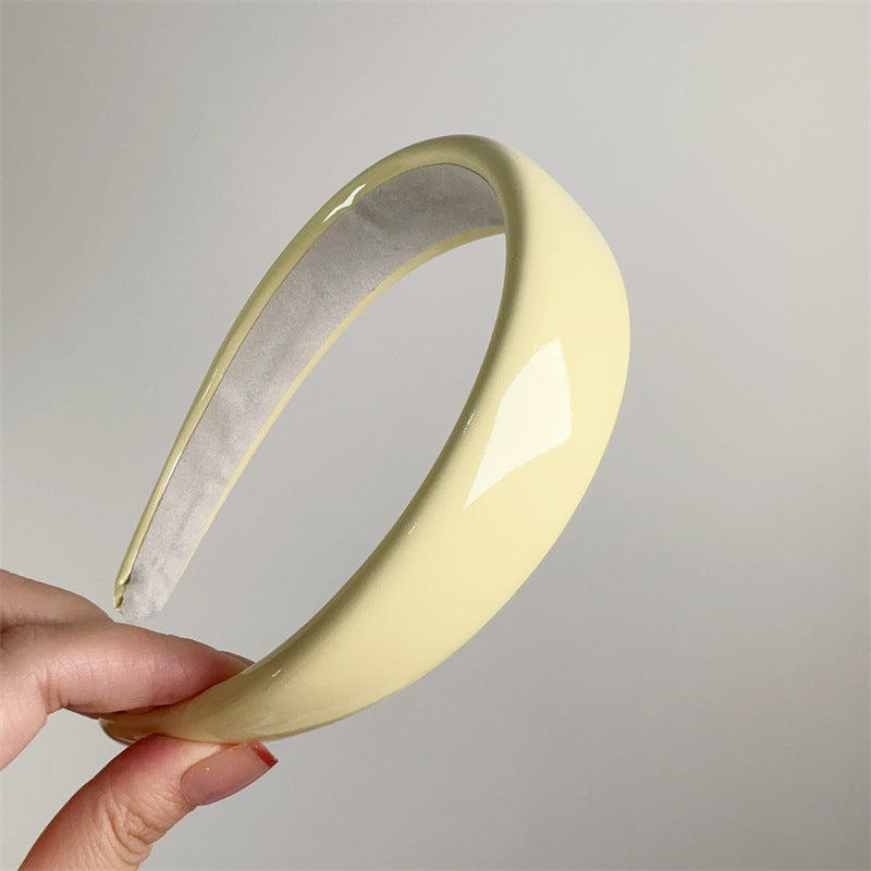 E廠-夏季多巴胺糖果色漆皮亮面皮海綿髮箍PU皮高顱頂純色頭箍髮卡髮飾「27077」25.06-3