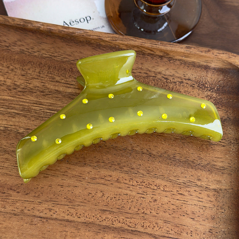 E廠-韓版髮飾頭飾氣質甜美清透感鑲鑽壓克力抓夾髮抓春夏彩色樹脂抓夾「27015」25.05-5