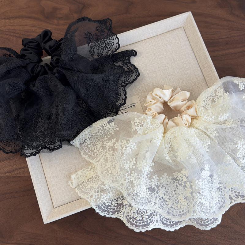 E廠-法式高級感蕾絲網紗裙擺髮圈頭飾扎頭髮大腸圈後腦勺髮飾頭繩髮繩「26766」25.04-1