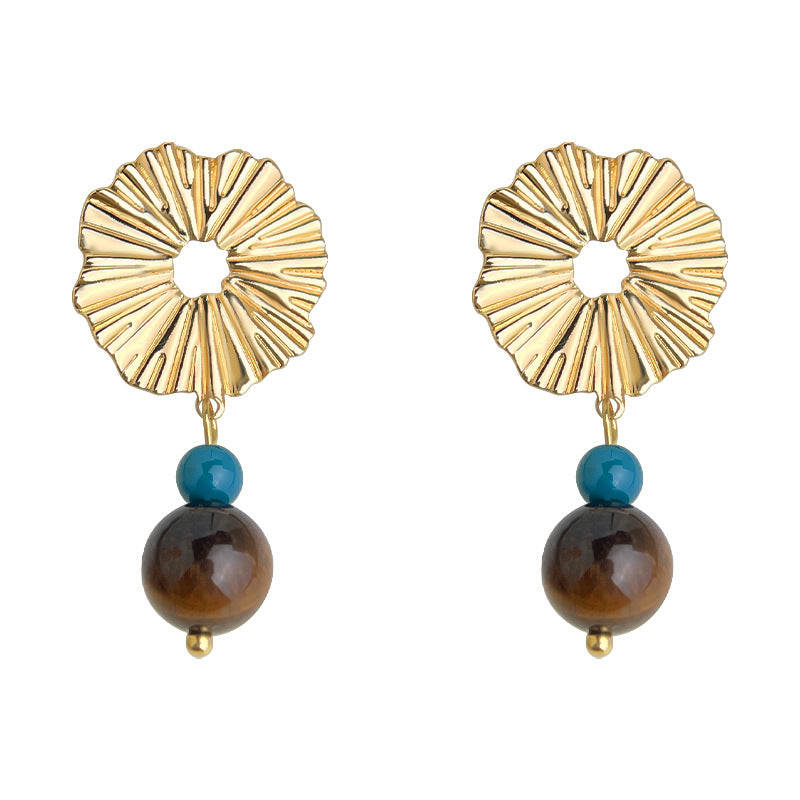 A廠-文藝復古時尚高級感天然石虎眼石小眾設計個性新款耳環「6873」25.10-1