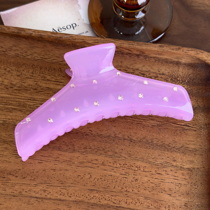 E廠-韓版髮飾頭飾氣質甜美清透感鑲鑽壓克力抓夾髮抓春夏彩色樹脂抓夾「27015」25.05-5