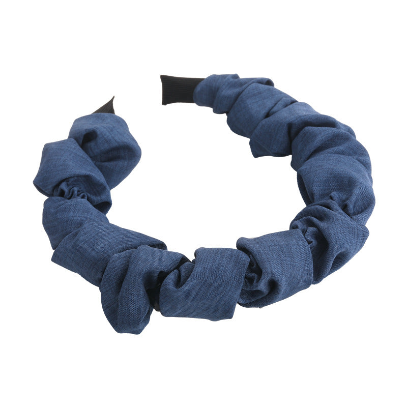 E廠-正反兩戴牛仔藍波浪帶齒高顱頂髮箍壓髮洗臉頭箍防滑碎髮整理神器「27107」25.06-4