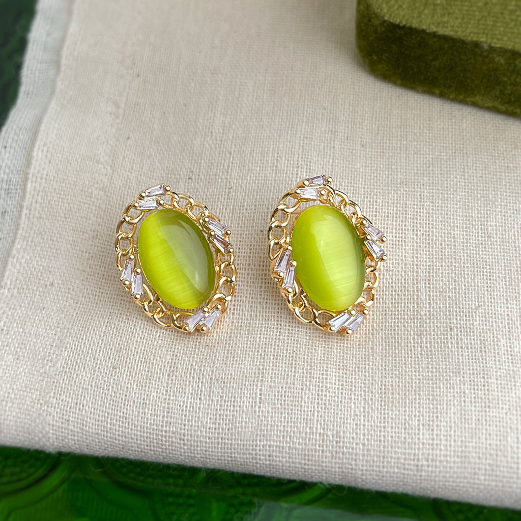 A廠-森系甜美微鑲鋯石橄欖綠耳釘合集 幾何花朵耳飾氣質爆款耳環「ES0603G」25.06-3