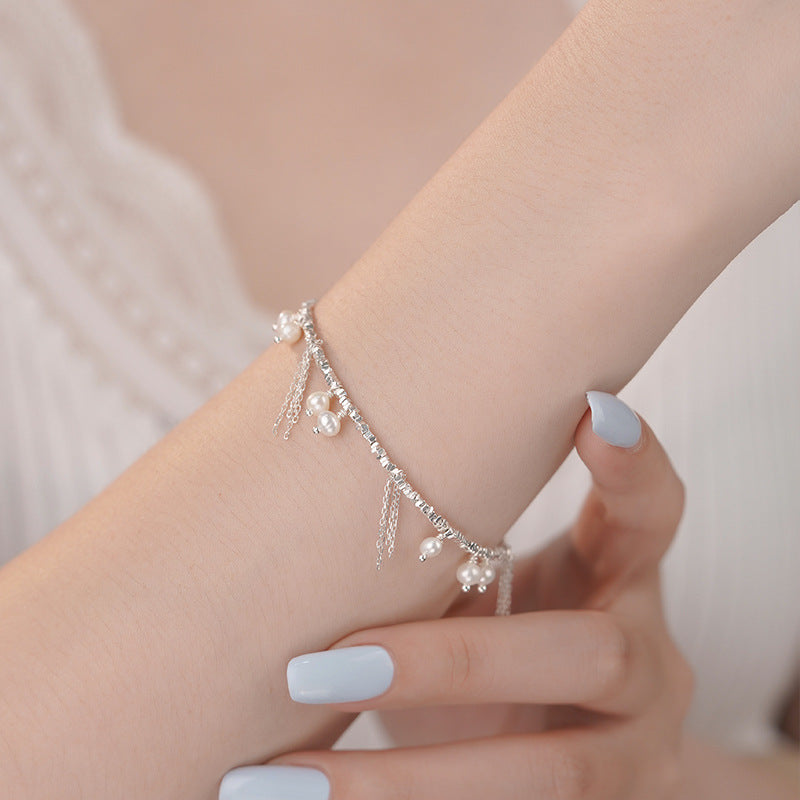 D廠-S925純銀珍珠碎銀子流蘇手鍊精緻復古個性時尚溫柔手飾「YC4020SL_1」25.08-4