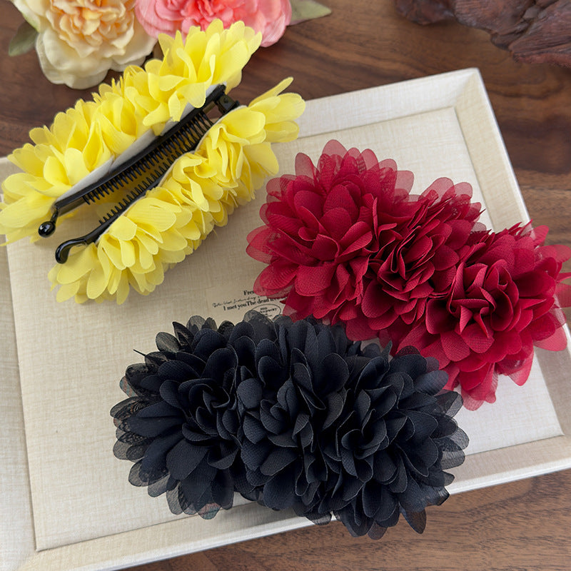 E廠-易夢玲同款花朵香蕉夾高級感氣質女盤髮馬尾抓夾一字夾扭扭夾髮夾「26965」25.05-4