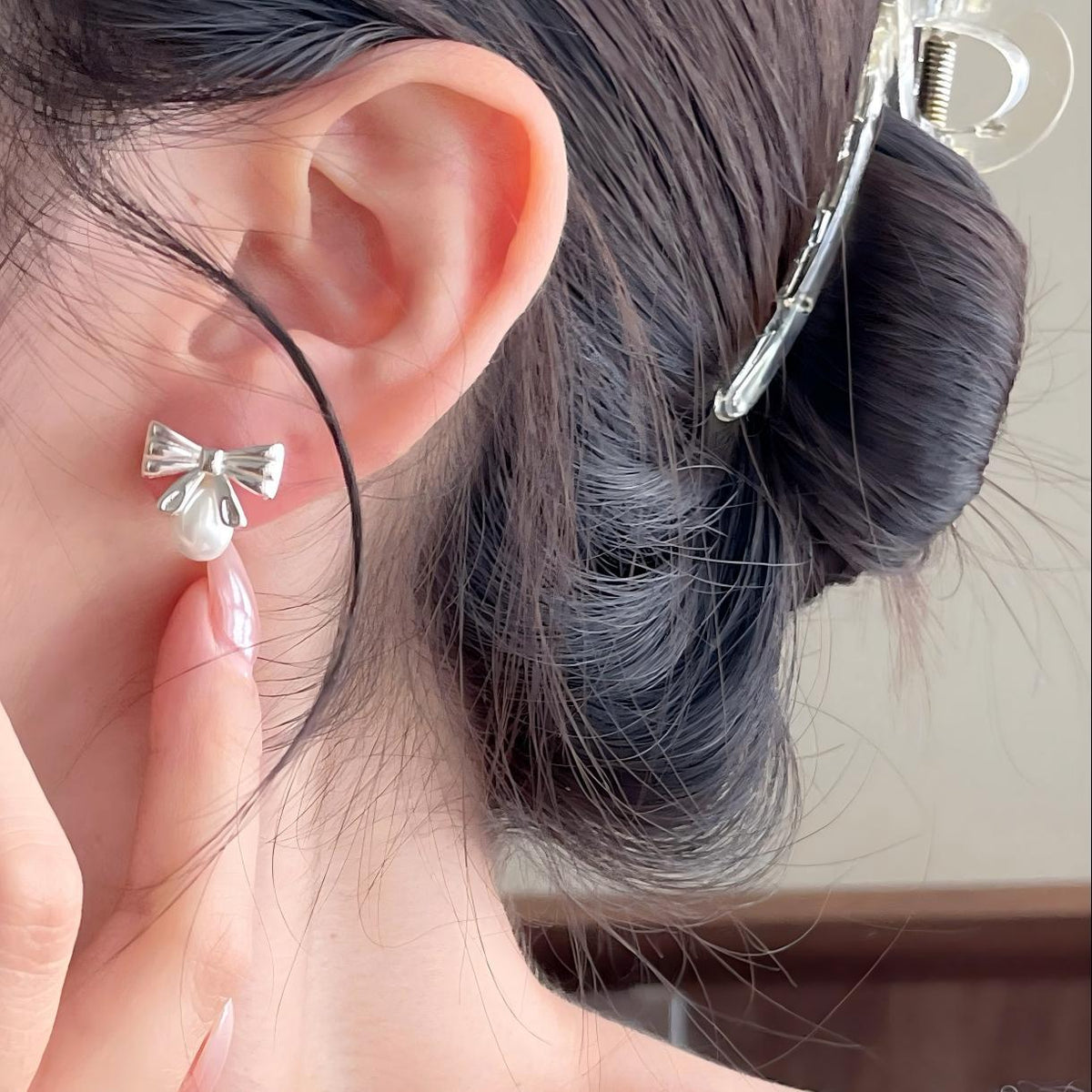 F廠-韓國韓版925純銀蝴蝶結珍珠耳釘簡約氣質百搭ins風耳飾「C1408」25.09-1