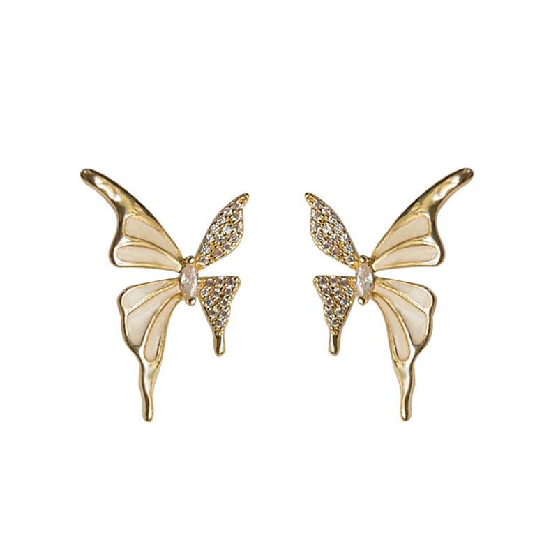 A廠-微鑲鋯石優雅氣質超仙甜美個性蝴蝶滴油琺瑯質感電鍍14K耳飾 耳環「3912」24.05-2