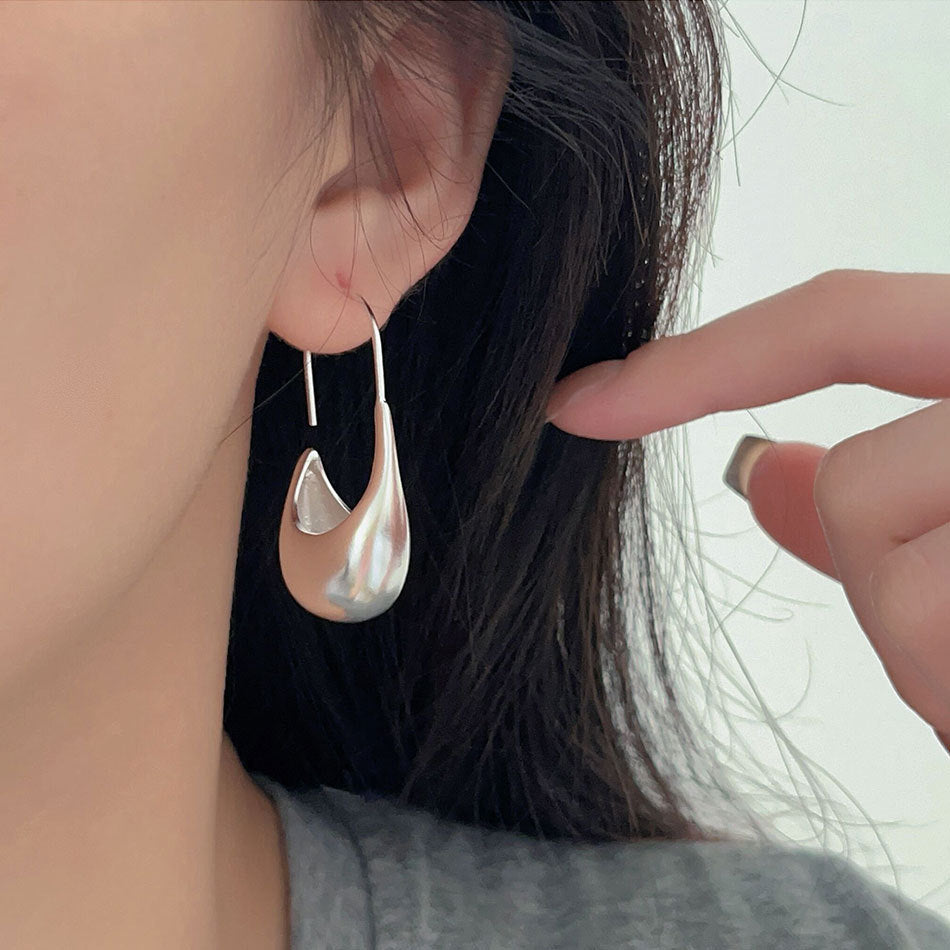 F廠-韓國韓版925純銀磨砂圓弧重工耳環女簡約時尚ins風耳飾「C1233」25.08-4
