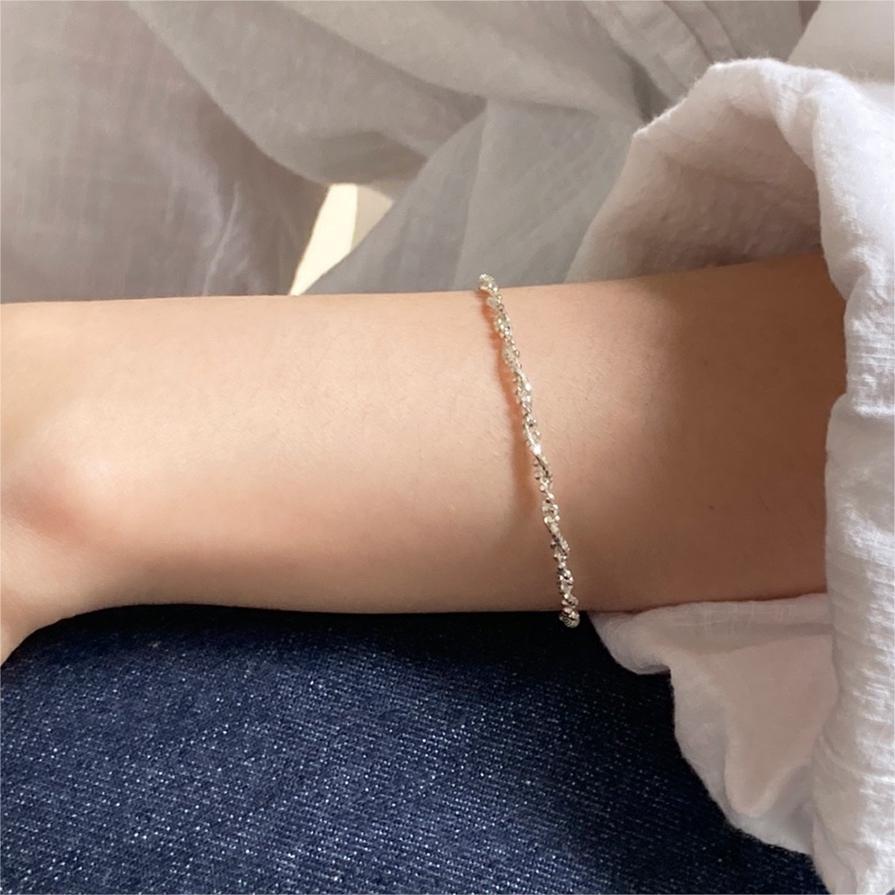 F廠-韓國韓版925純銀碎銀切面圓珠手鍊簡約小眾細線條手鍊手飾「A355」25.08-2