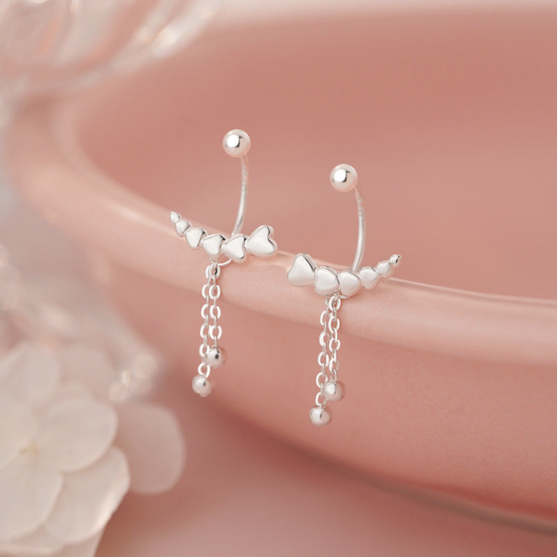 D廠-S999足銀愛心U型流蘇螺絲耳環甜美韓風氣質可愛小眾耳飾「YC7510E_1」25.07-4