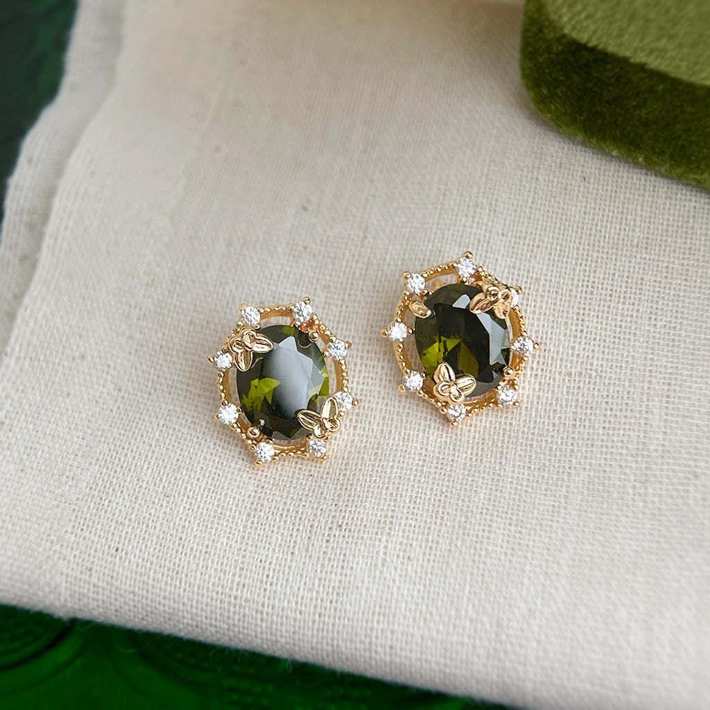 A廠-森系甜美微鑲鋯石橄欖綠耳釘合集 幾何花朵耳飾氣質爆款耳環「ES0603G」25.06-3