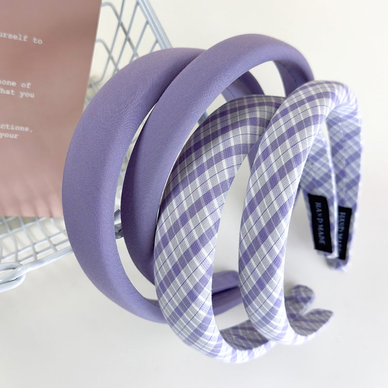 E廠-仙女紫~紫色格子純色髮箍女2025新款外出百搭高顱頂洋氣髮卡頭箍「26883」25.05-1