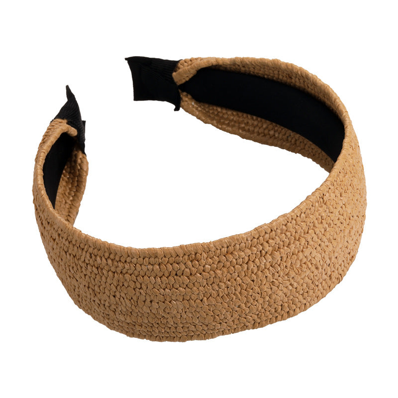 E廠-復古老錢風草編寬邊髮箍女高級感日常外戴頭箍高顱頂度假髮捆頭飾「26926」25.05-3