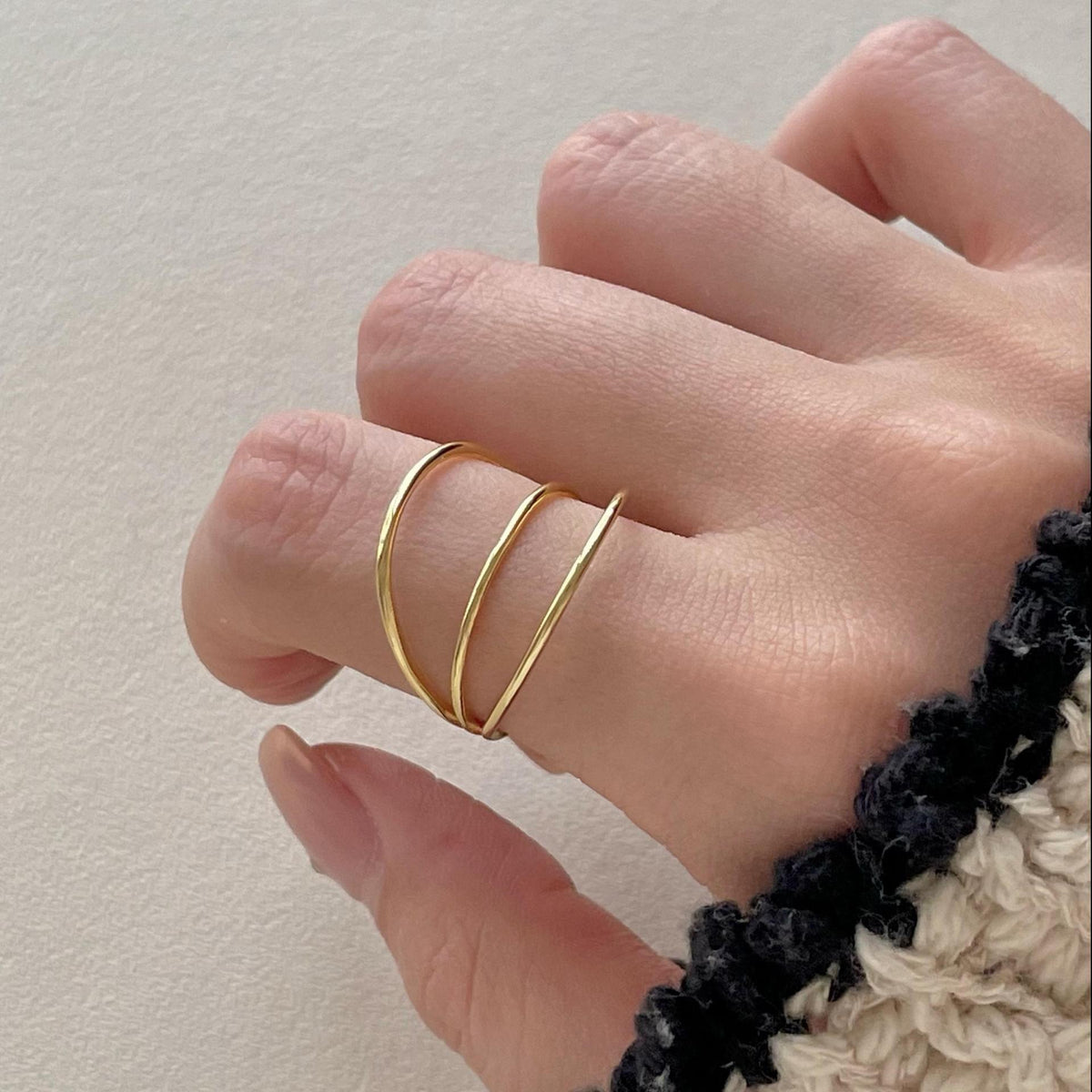 F廠-韓國韓版925純銀三線戒指簡約氣質百搭ins風開口戒指「J2113」25.04-4