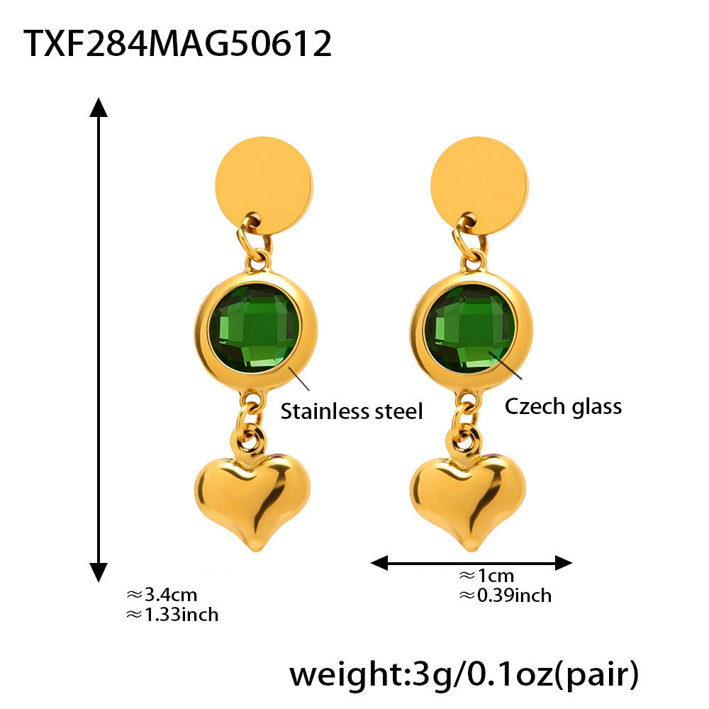B廠-歐美新款捷克玻璃愛心流蘇耳環時尚氣質不鏽鋼18K真金耳飾「TXF284」25.06-3