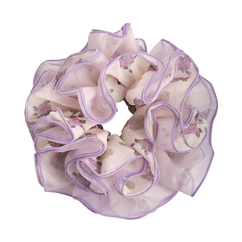 E廠-紫色碎花甜美網紗髮圈輕薄仙氣俏皮碎花大腸圈馬尾髮繩頭花髮飾「27103」25.06-3