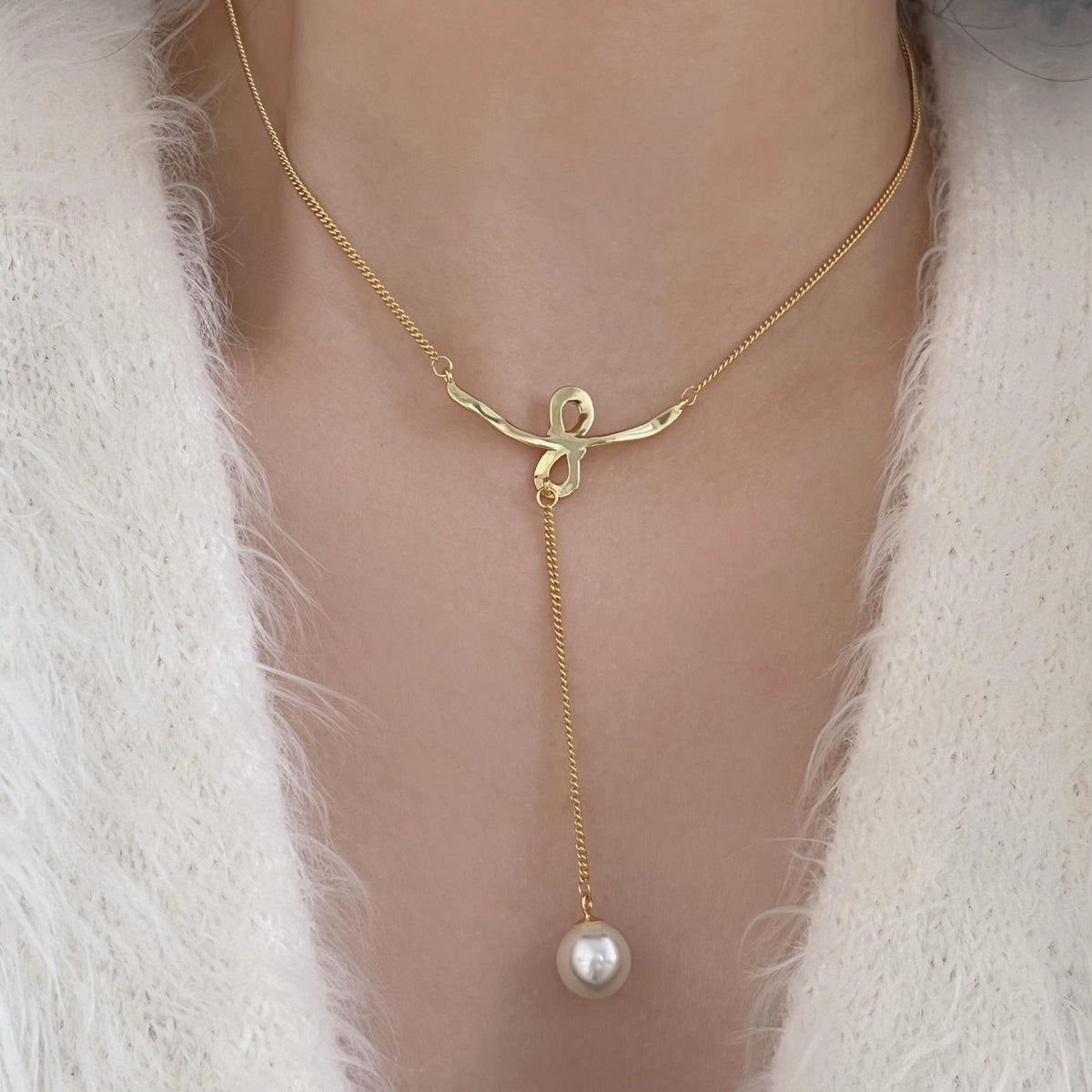 F廠-韓國韓版925純銀蝴蝶結珍珠女項鍊簡約氣質ins網紅小紅書「B1244」24.02-1 - 安蘋飾品批發