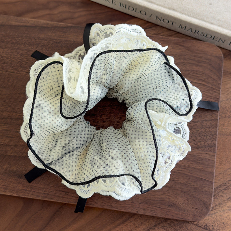 E廠-波點網紗四層蕾絲大腸髮圈公主風絲帶蝴蝶結頭花女高顏值甜美髮繩「27101」25.06-3