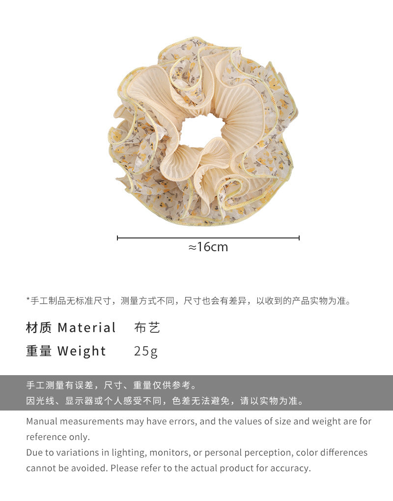 E廠-泡泡紗碎花雙層褶皺花邊大腸髮圈女扎頭髮低馬尾皮筋丸子頭繩髮飾「27063」25.06-2