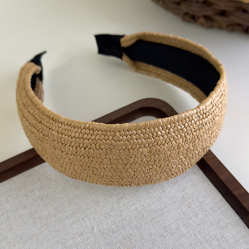 E廠-度假風草編寬邊髮箍女款波西米壓頭箍日常外戴髮捆高顱頂洗臉髮卡「25684」25.06-4